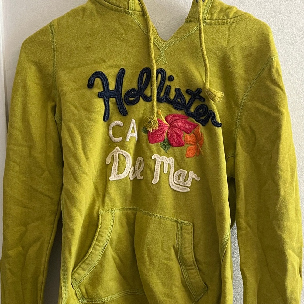 Hollister Lime Hoodie with Floral Embroidery